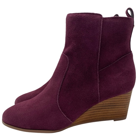 Suede Booties Sz 8.5 Jayjay Violet & Red Burgundy Ankle Wedge Leather Colorful - Picture 12 of 12